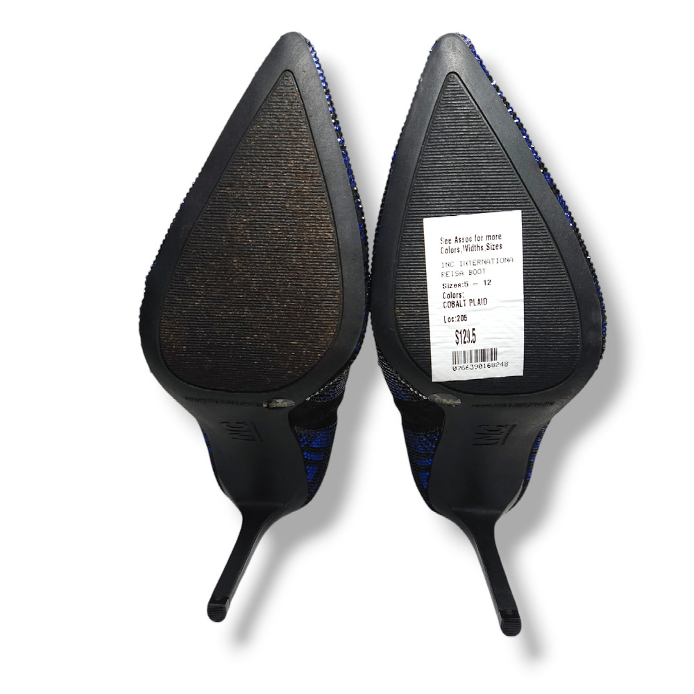 NWOB INC International Concepts Reisa Rhinestone Ankle Boots Sz. 6M Cobalt Plaid - Picture 6 of 9